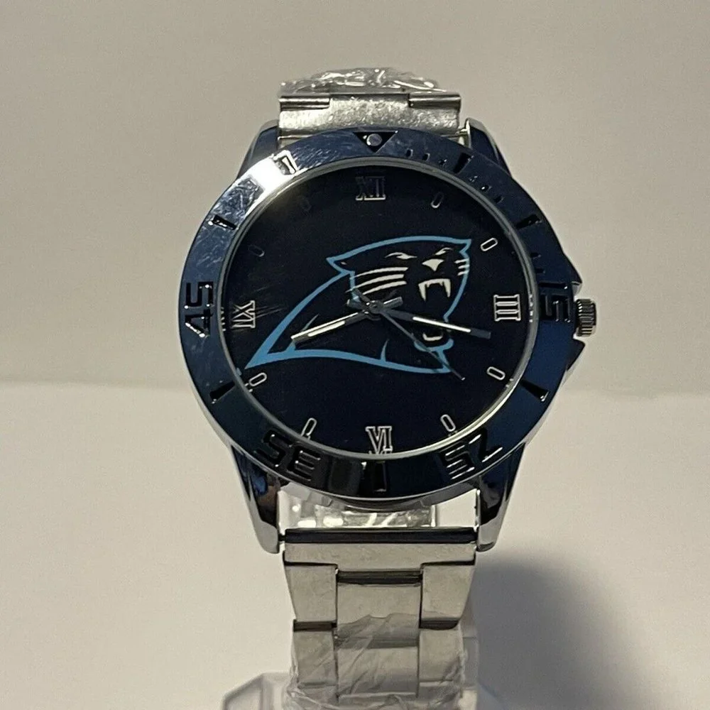 CAROLINA PANTHERS NFL Team Logo Men's Stainless-Steel Watch NEW - need battery